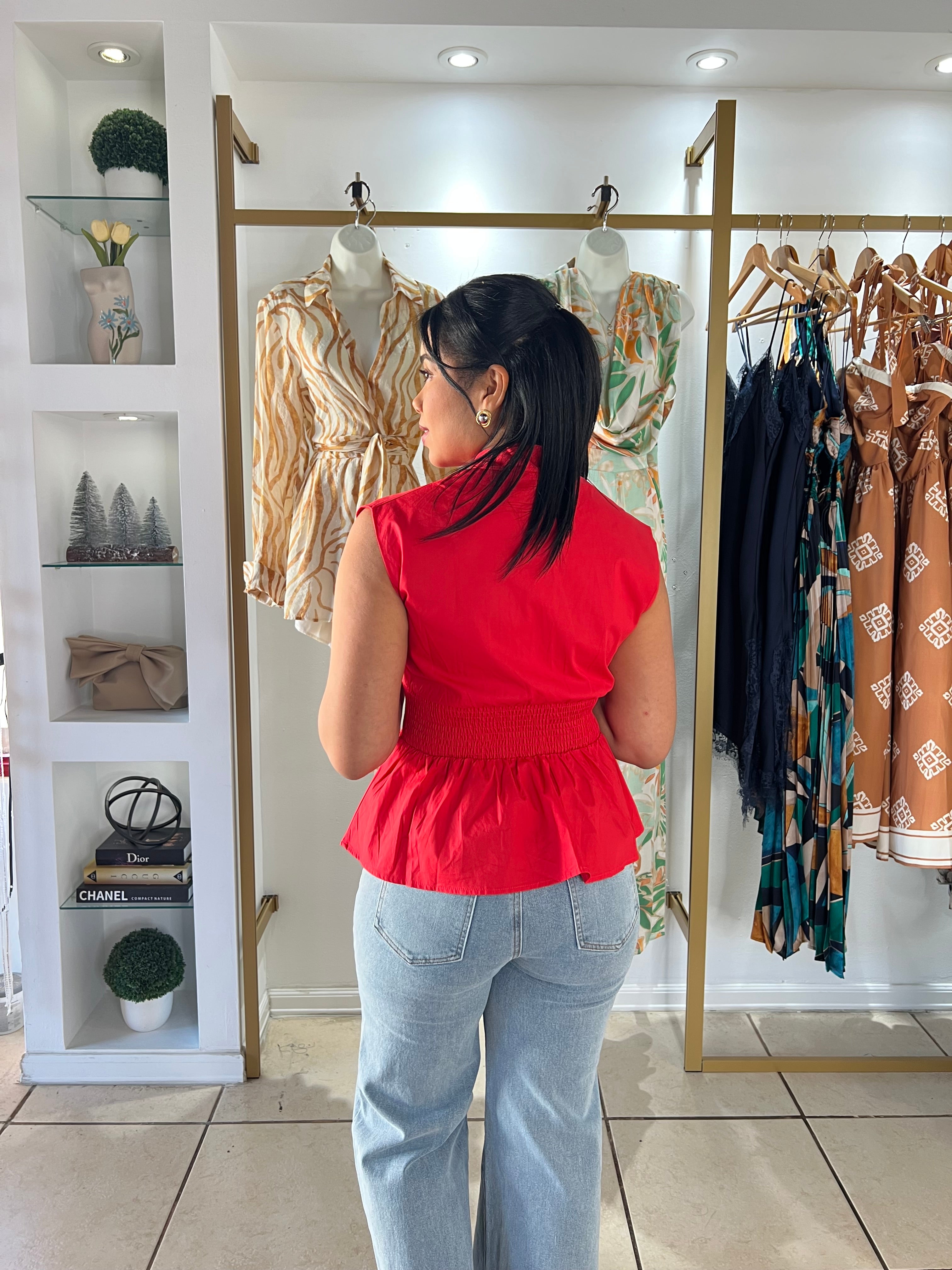 Red Frontal Zipper Top