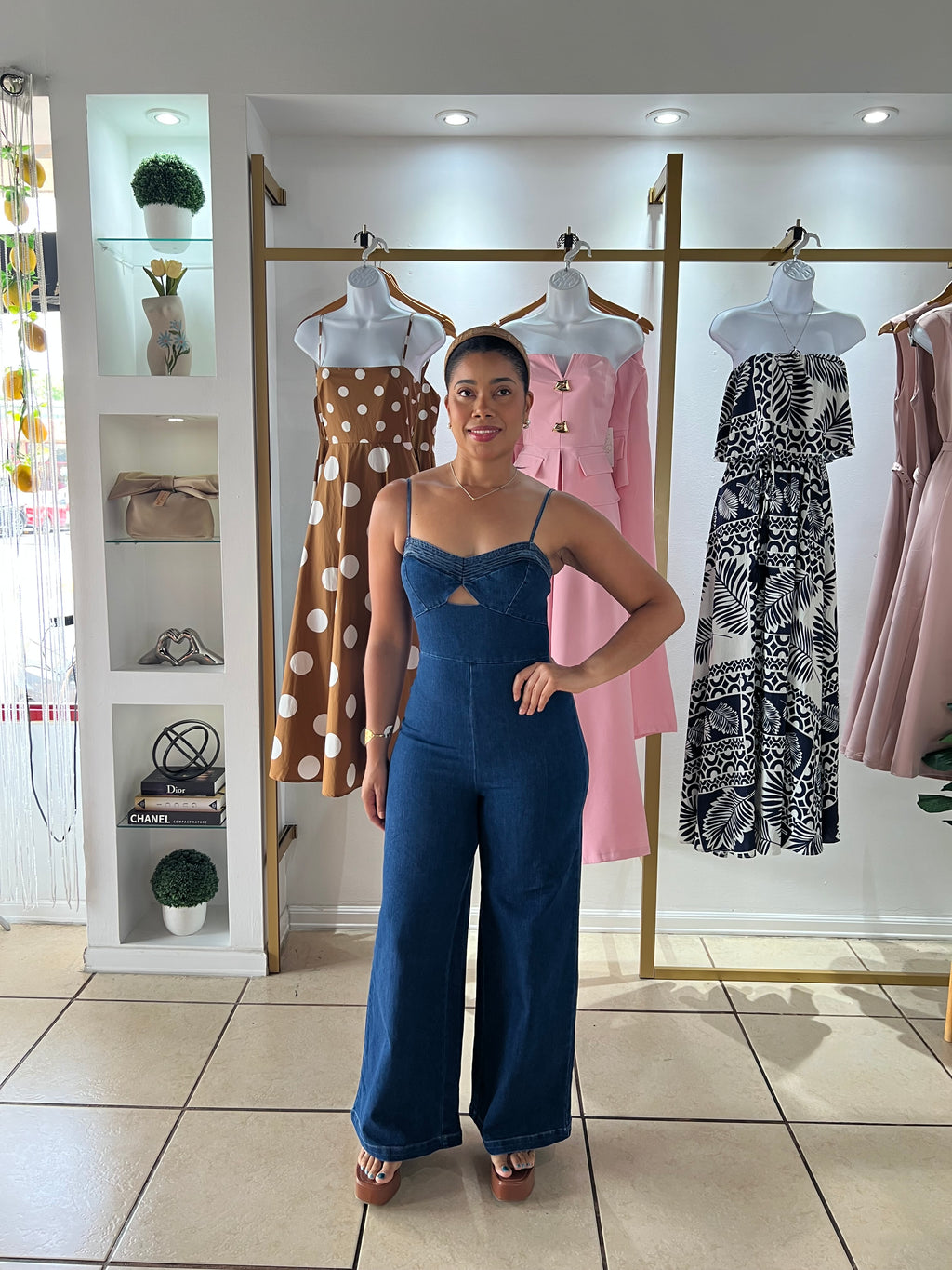 Blue Denim Cut Out Cami Jumpsuit