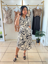 Load image into Gallery viewer, Ivory black swirl print shirt dress
