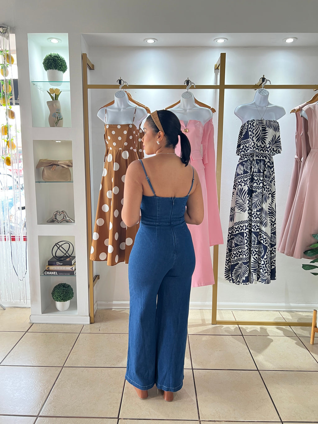 Blue Denim Cut Out Cami Jumpsuit