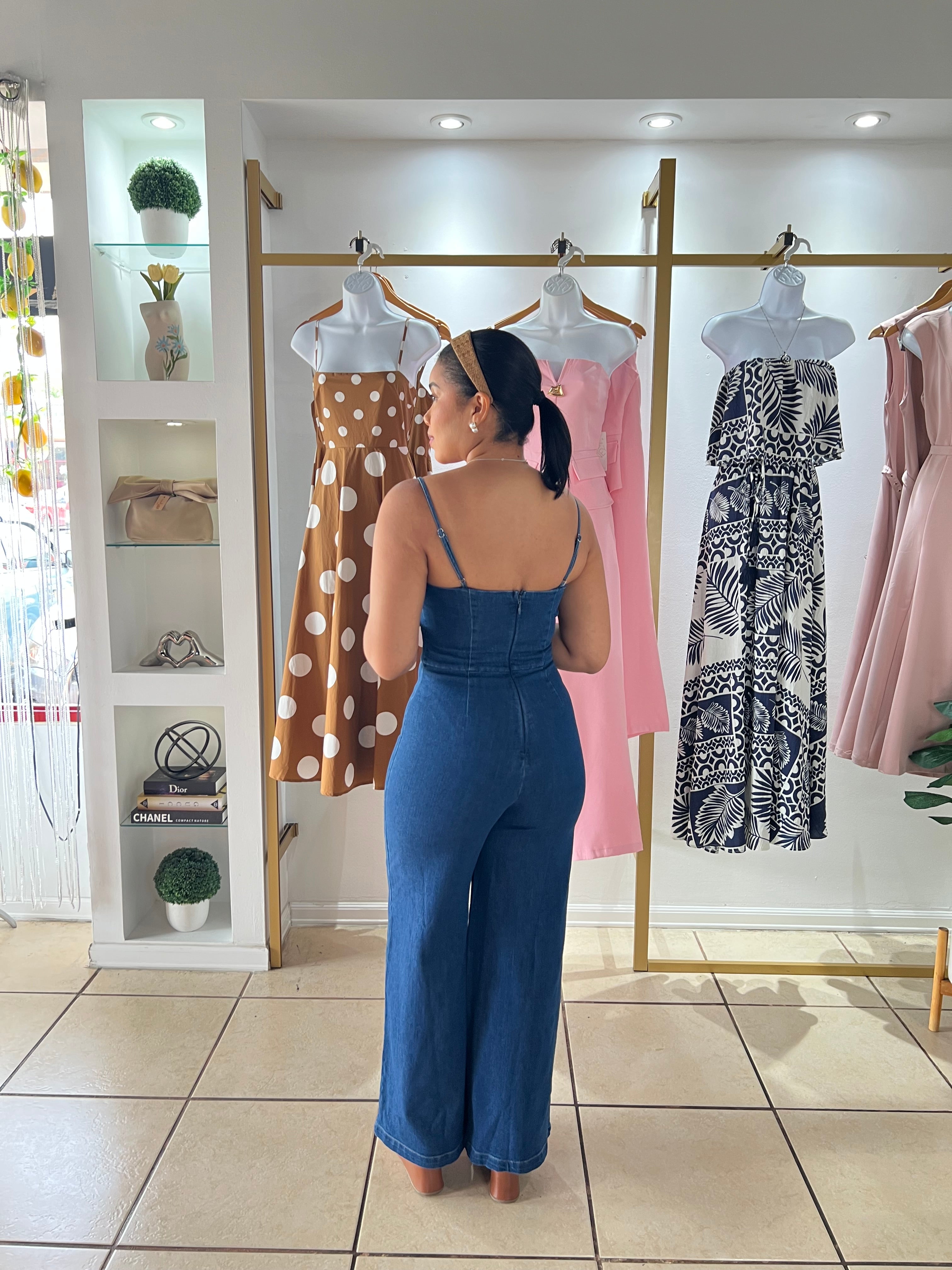 Blue Denim Cut Out Cami Jumpsuit