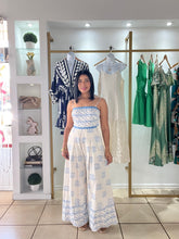 Load image into Gallery viewer, Iris Off White Blue Tie Back Jumpsuit
