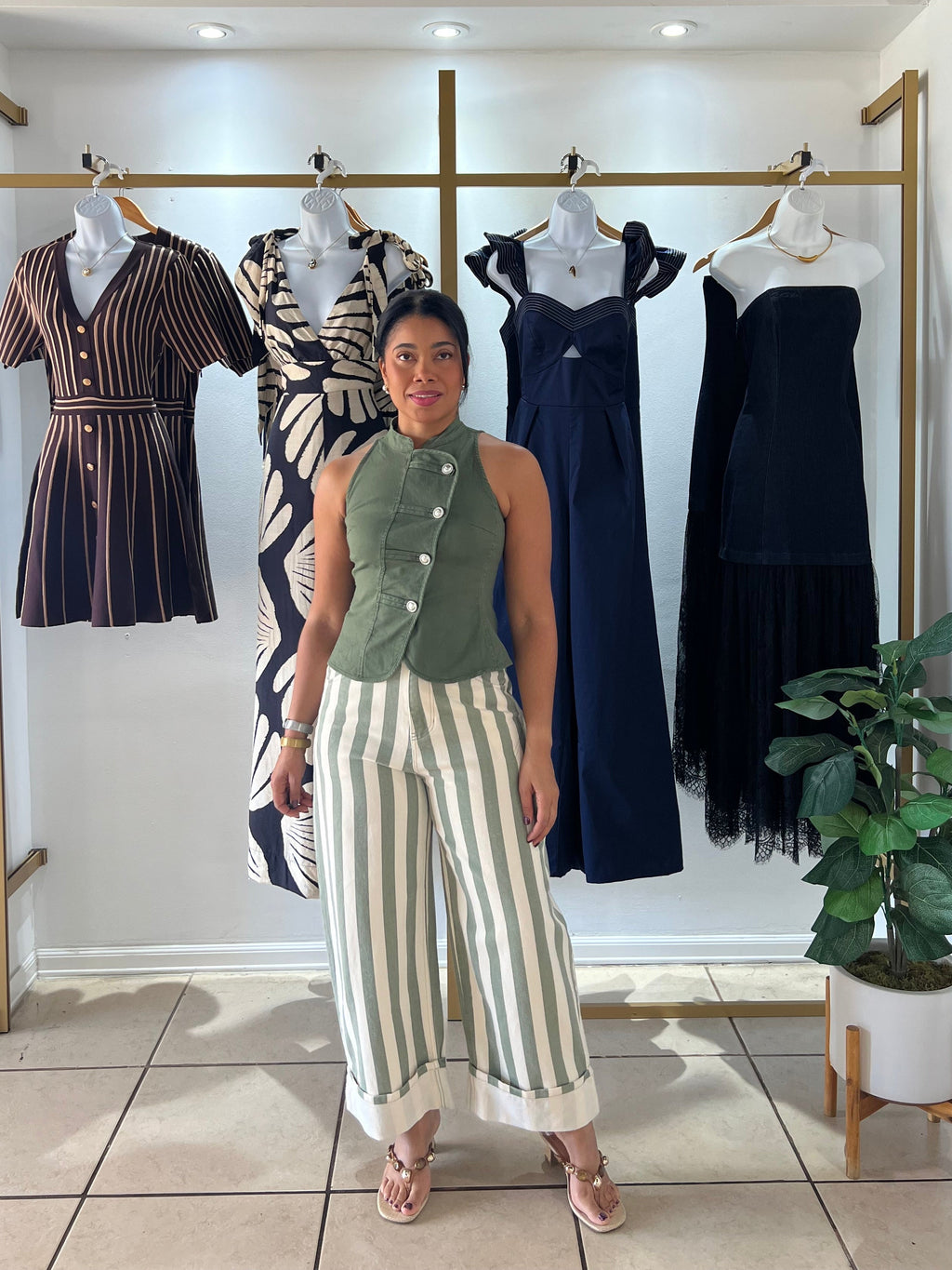 Olive Napoleon Button Front Vest Top