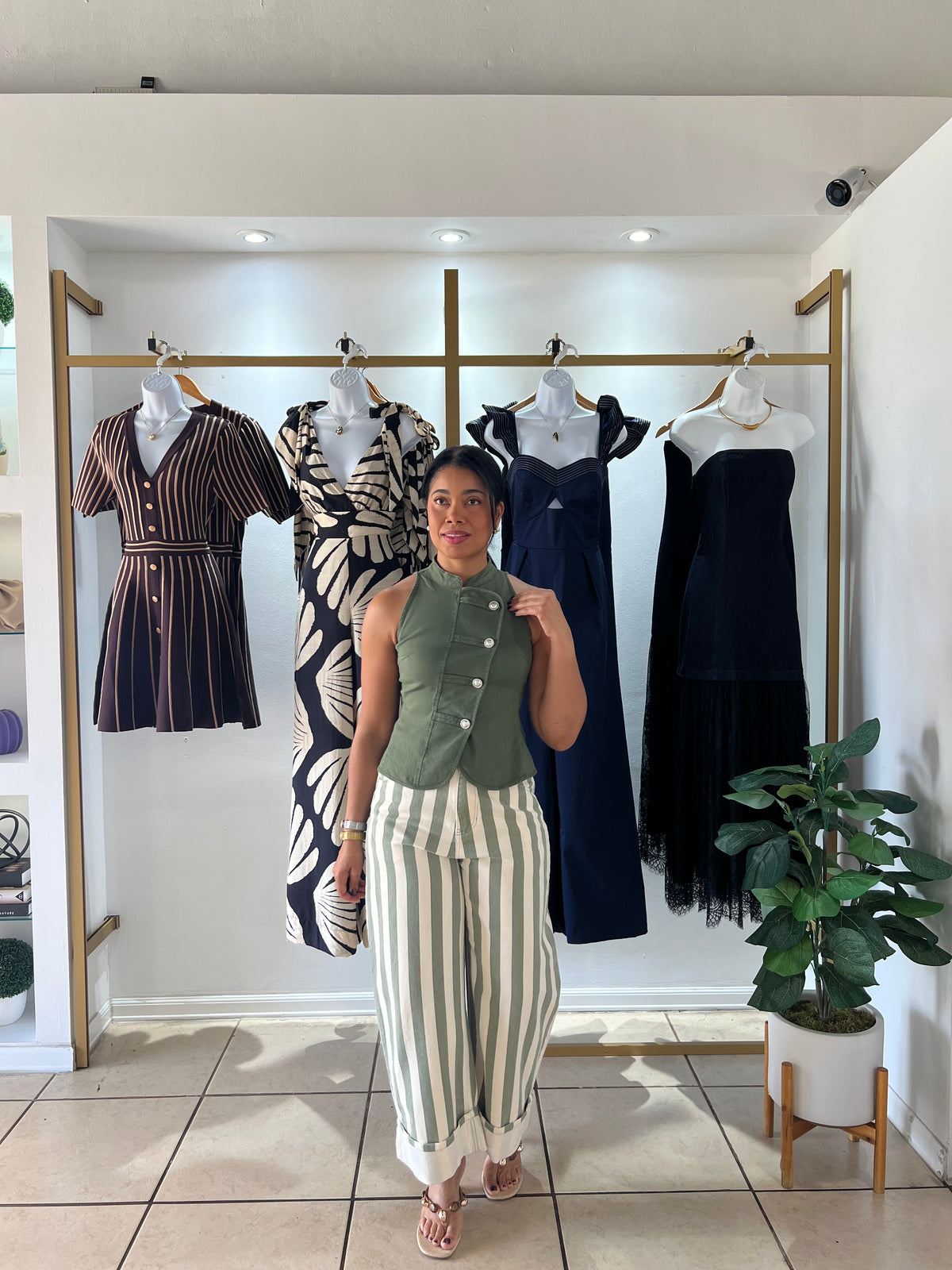 Sage Stripe Rolled Up Barrel Pant