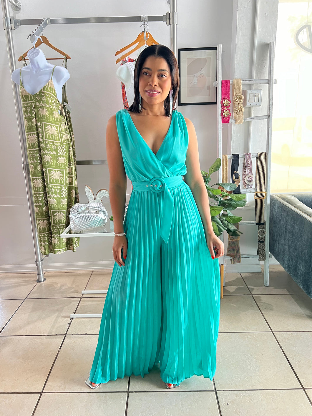 Mint pleated jumpsuit