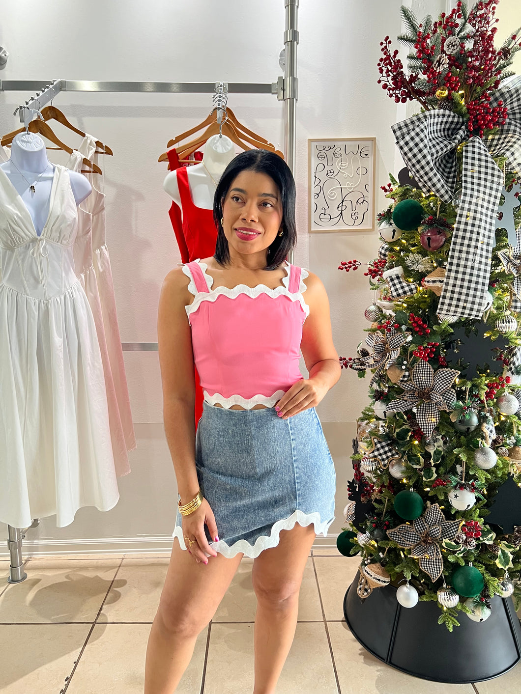 Pink ric rac crop top