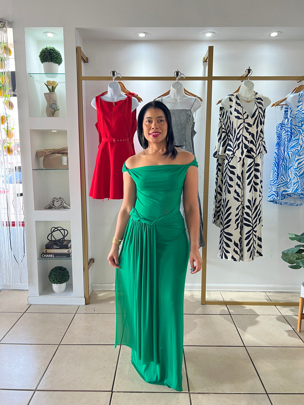 Green Mesh Drape Twist Maxi Dress