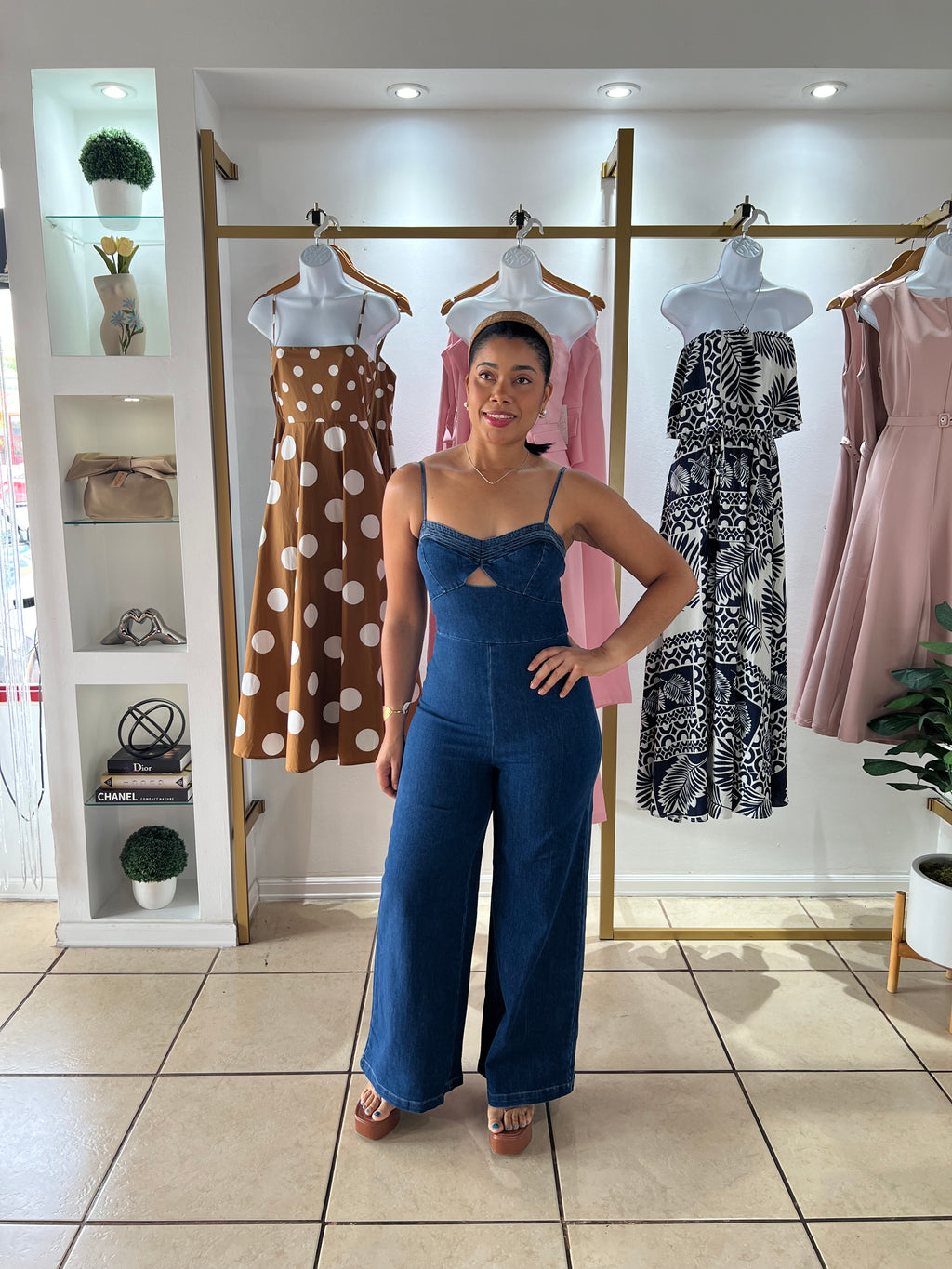 Blue Denim Cut Out Cami Jumpsuit