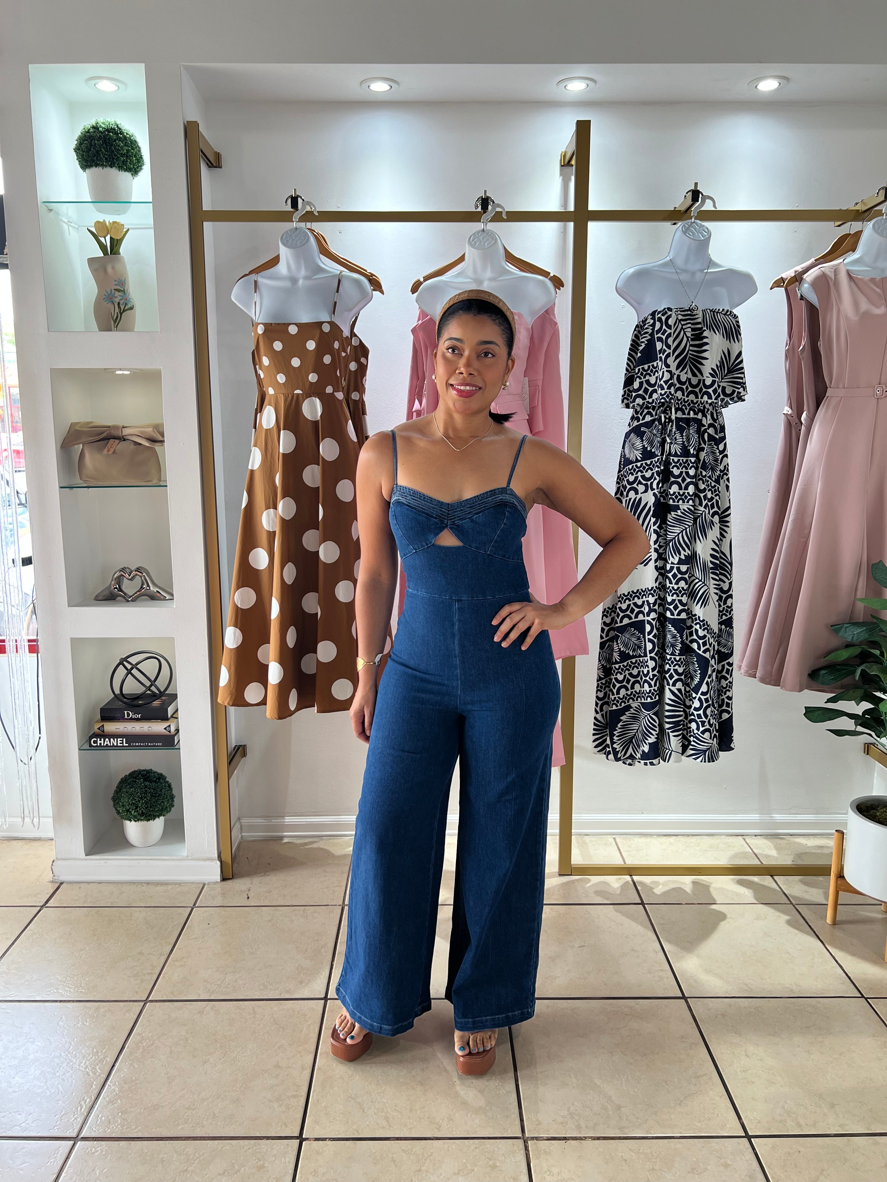 Blue Denim Cut Out Cami Jumpsuit