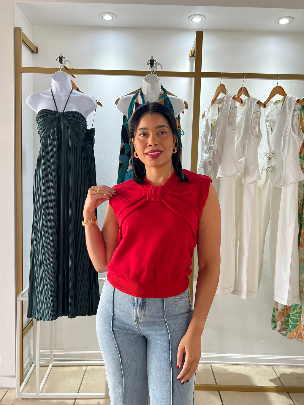 Noa Red Bow Detail Top