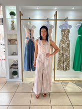 Load image into Gallery viewer, Taupe Wgite Striped Jumpsuit
