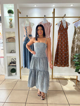 Load image into Gallery viewer, Blue White Stripes Denim Midi Dress
