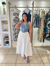 Load image into Gallery viewer, Gia Denim White Halter Midi Dress
