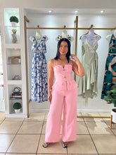 Load image into Gallery viewer, Pink Peplum Top and Wide Leg Pant Set
