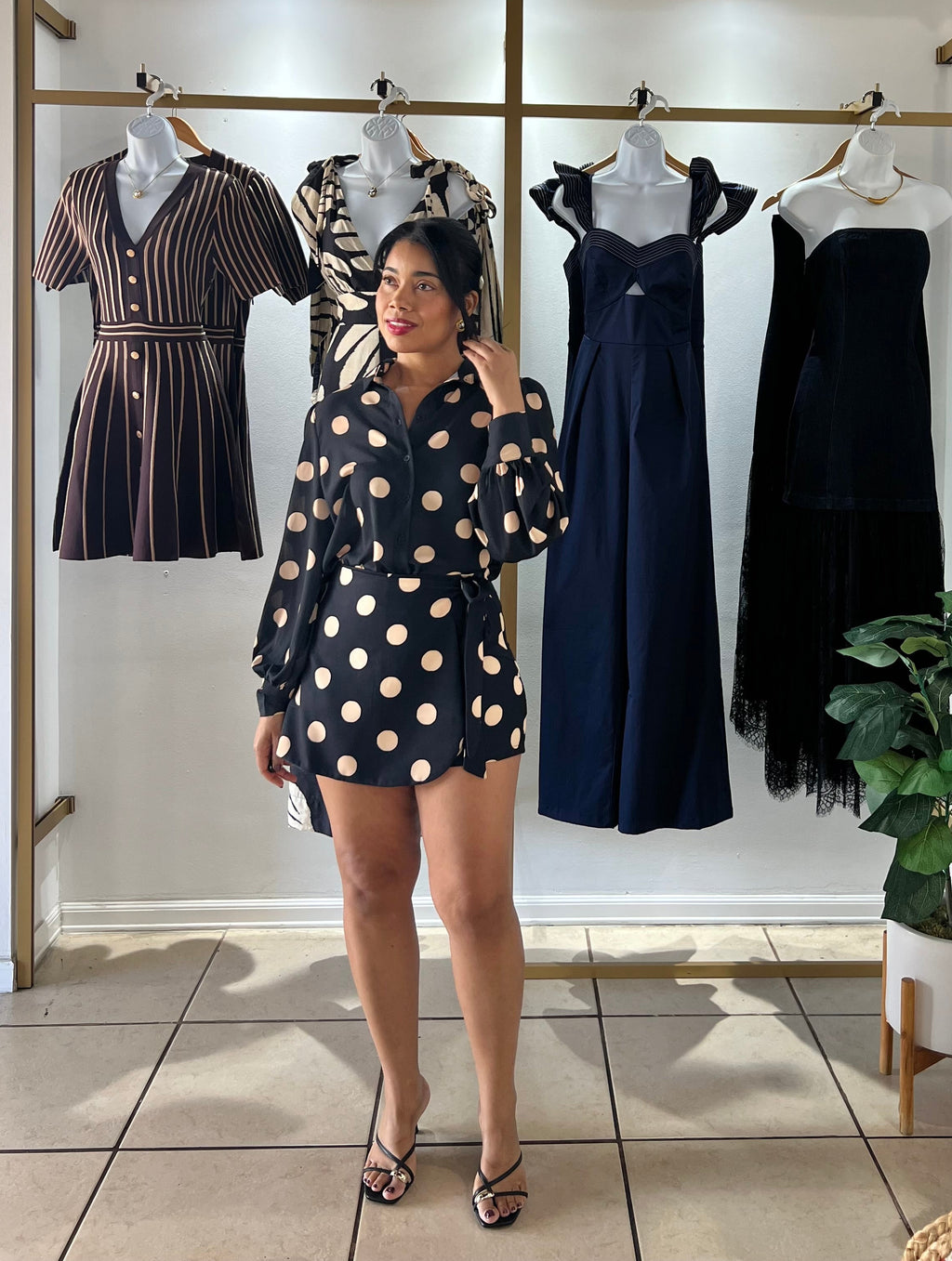 Black Taupe Polka Dots Skort