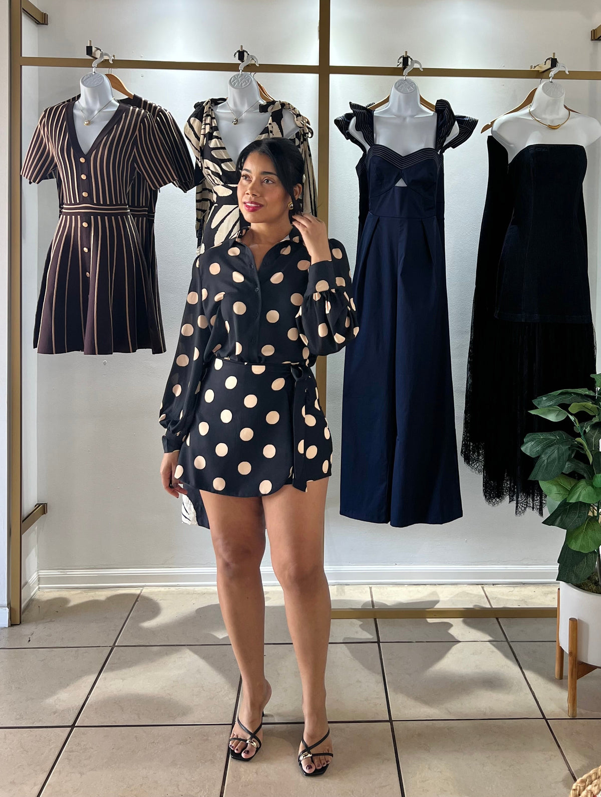 Black Taupe Polka Dots Skort