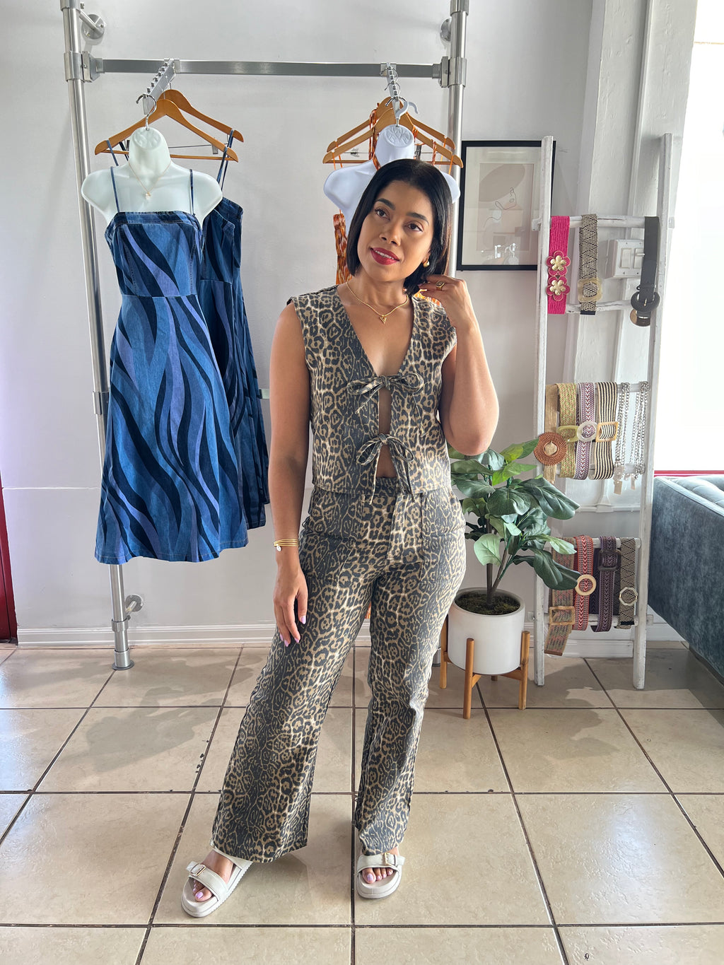 Leopard pant print flare jean