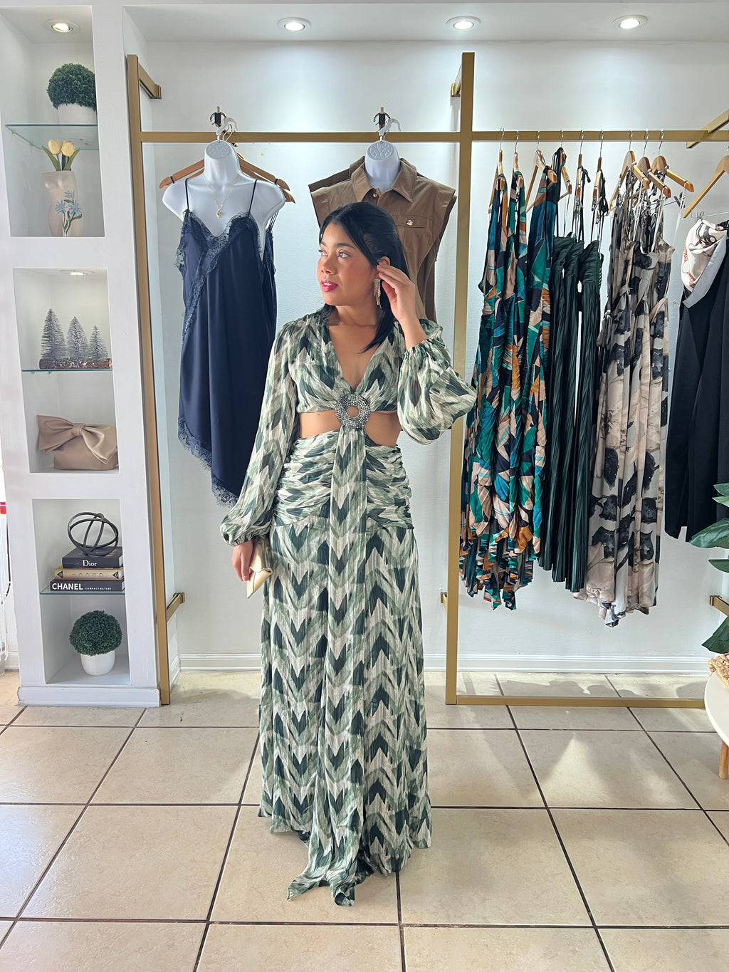 Pattern Mix Green Maxi Dress