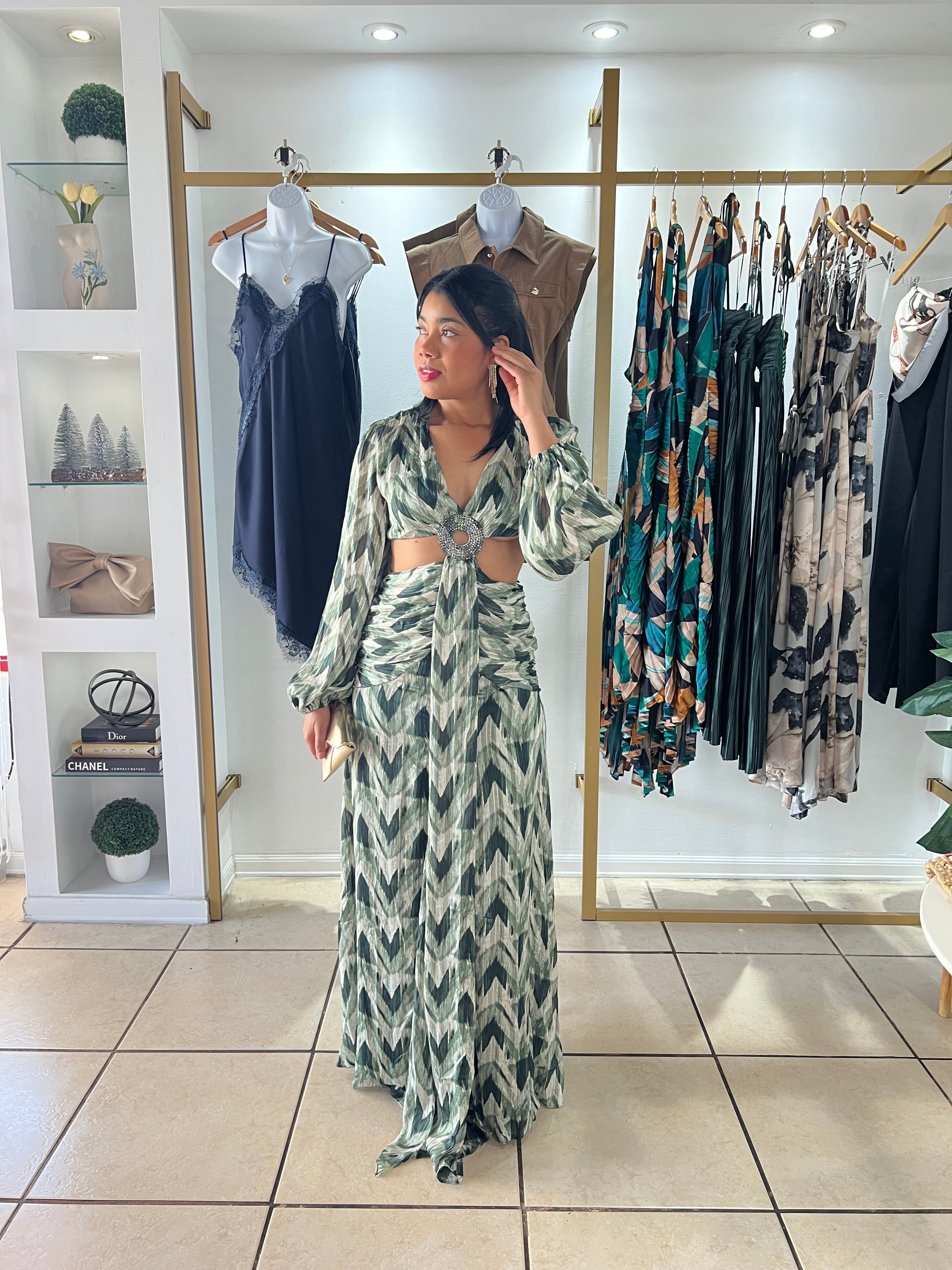 Pattern Mix Green Maxi Dress