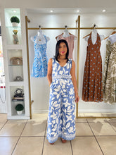 Load image into Gallery viewer, Blue Ivory Flower Print Jumpsuit
