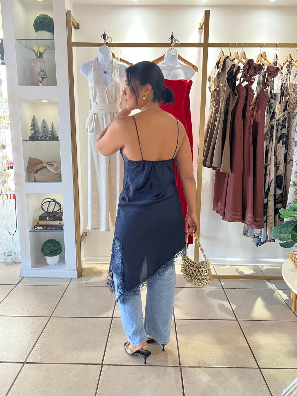 Navy Lace Asymmetrical Tunic Dress