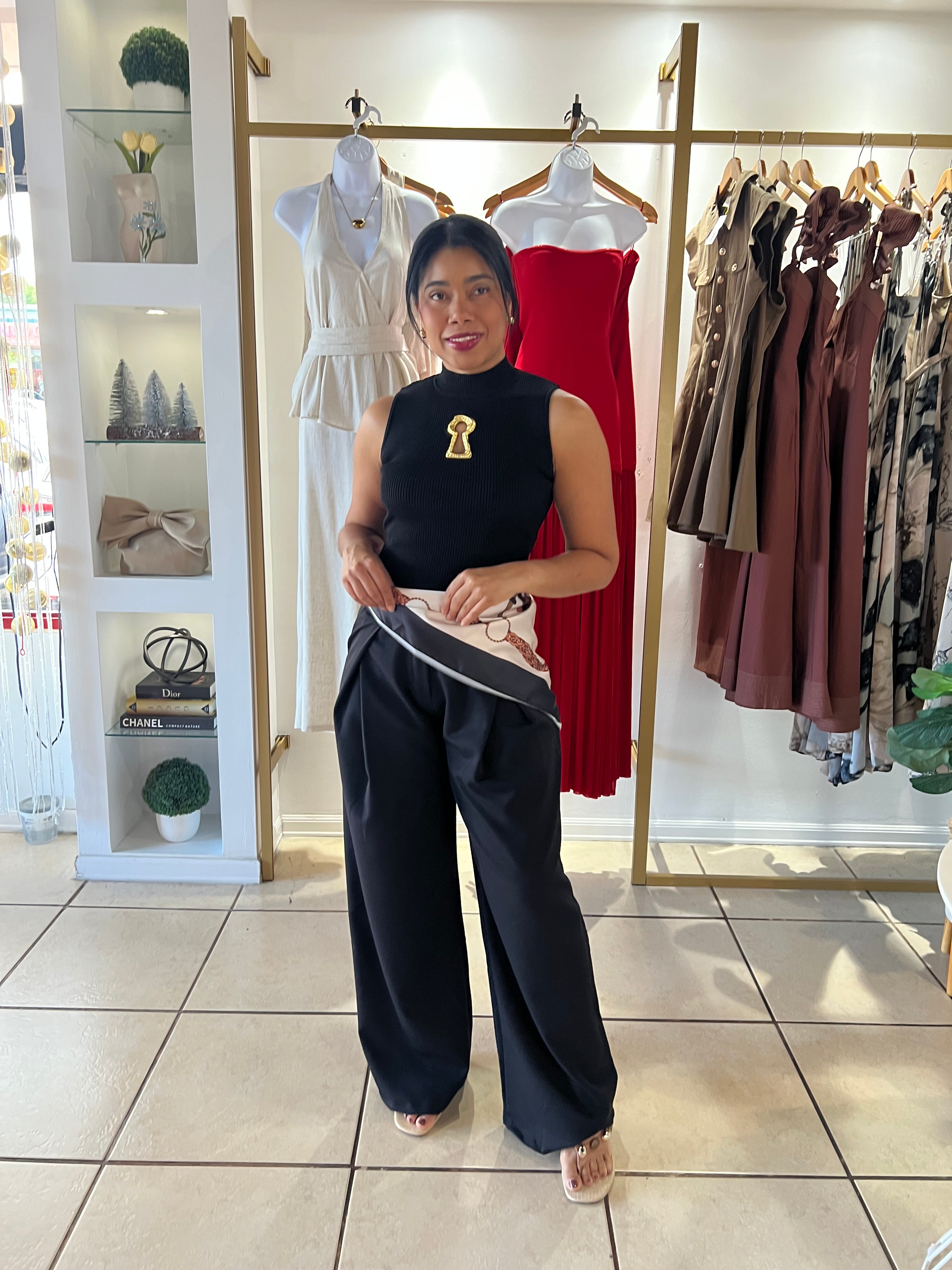 SCARF WAIST DRESSY PANTS