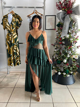 Load image into Gallery viewer, Hunter Green mesh insert maxi dress
