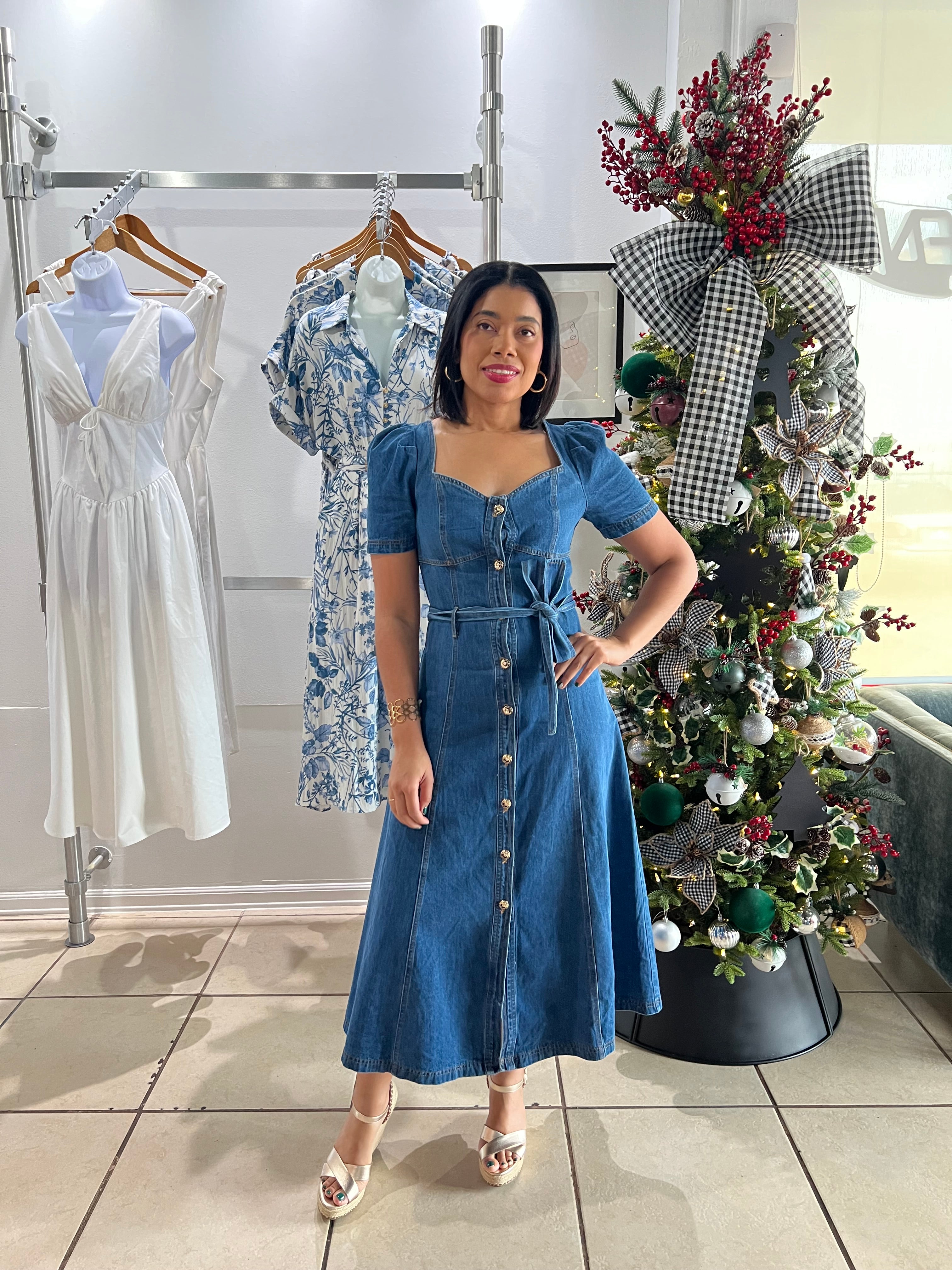 Elena midi denim dress