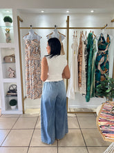 Load image into Gallery viewer, Denim Blue Contrast Tie Wide Leg Pant
