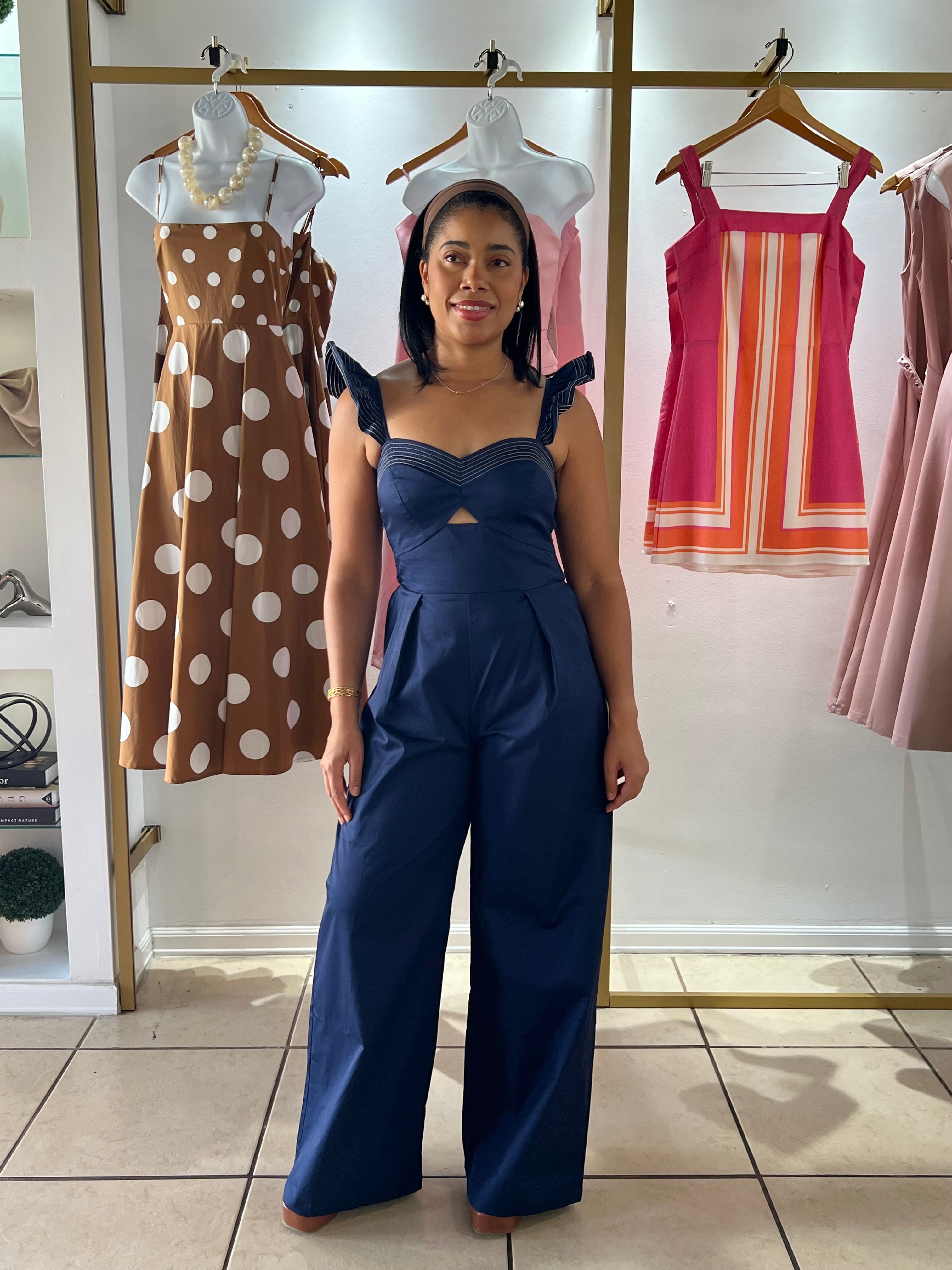 Navy Front Cut Out Jumpsuit
