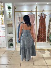 Load image into Gallery viewer, Blue White Stripes Denim Midi Dress
