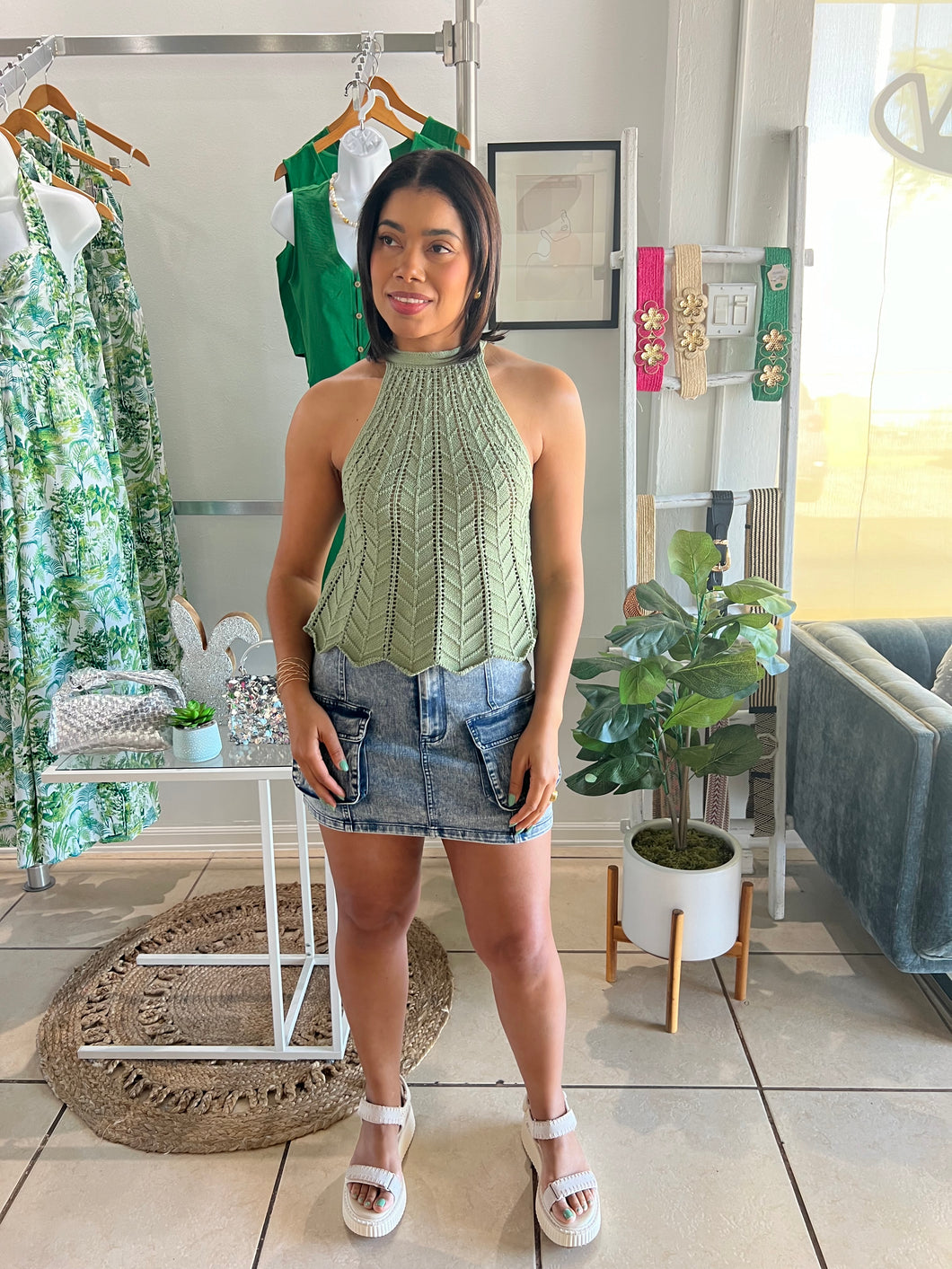 LT Olive crochet top