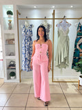 Pink Peplum Top and Wide Leg Pant Set