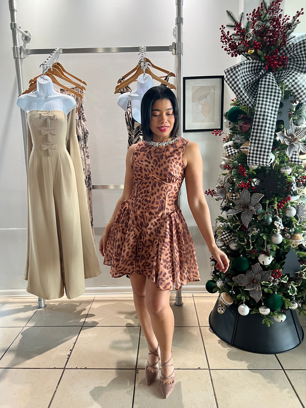 Leopard festive mini dress