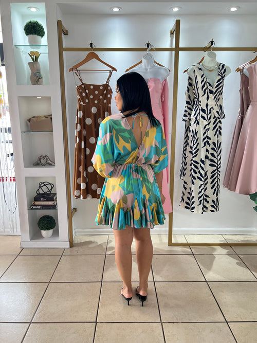 Aqua Green Tie Waist Mini Dress
