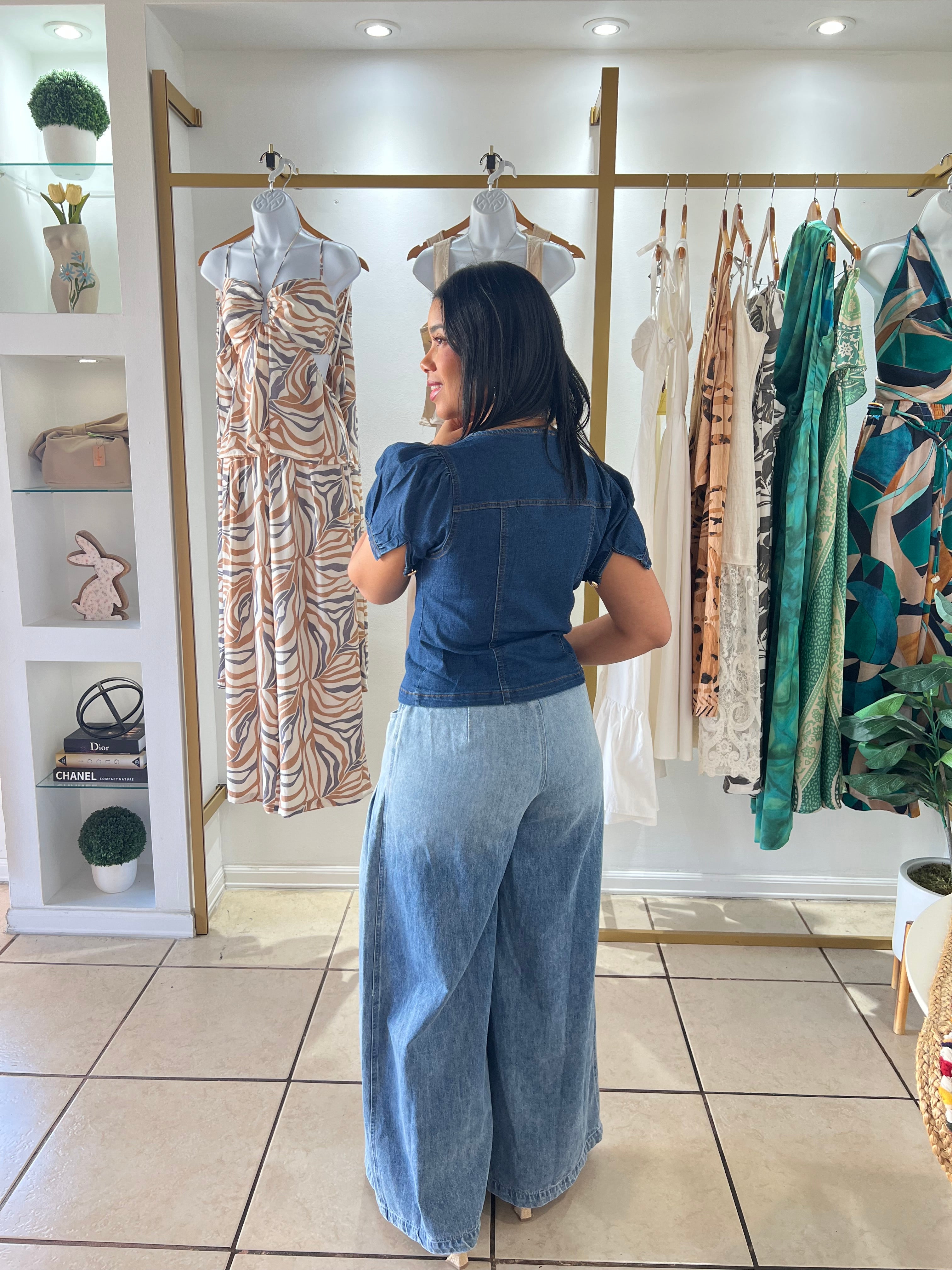 Denim Short Sleeves Top