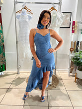 Load image into Gallery viewer, Light denim side Hi Lo maxi dress with choker
