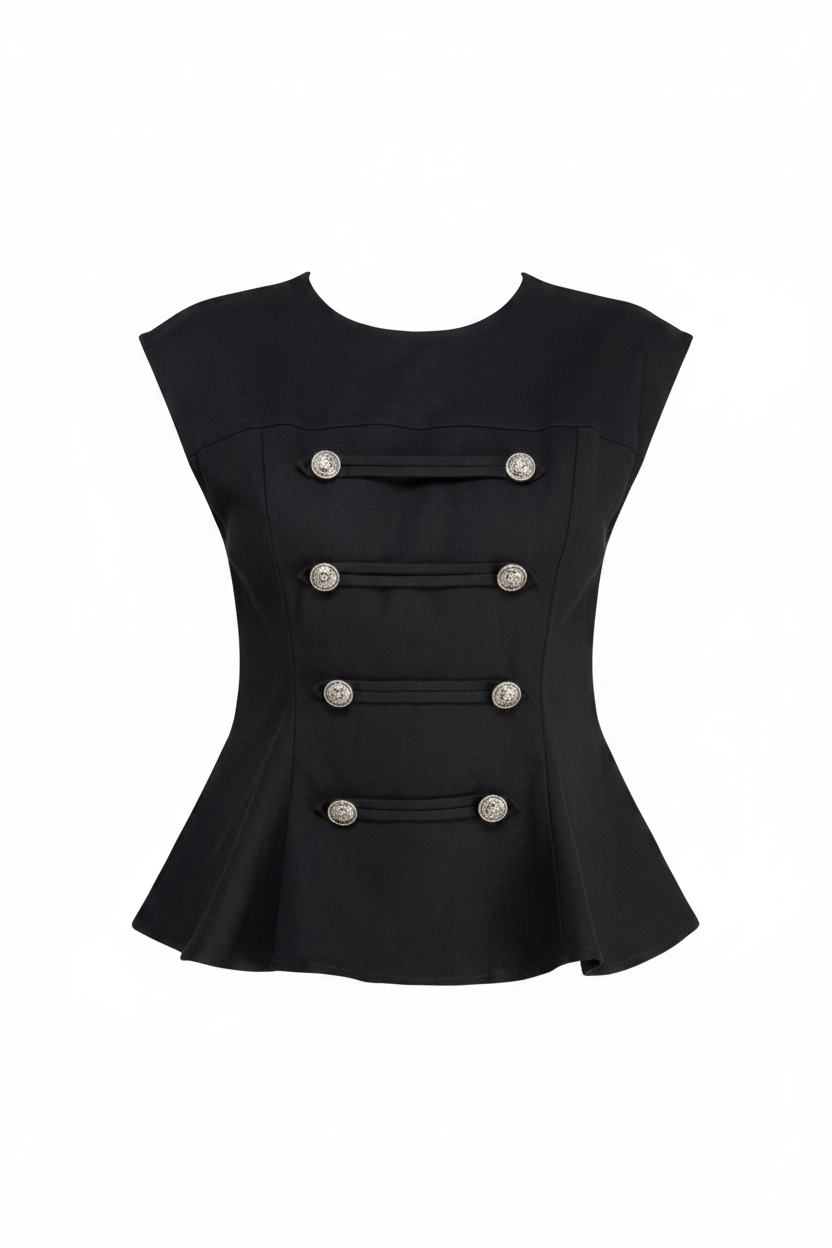 Black Napoleon Peplum Top - Ghost Mannequin