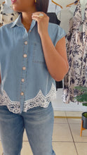 Load and play video in Gallery viewer, Daisy lace trim denim top
